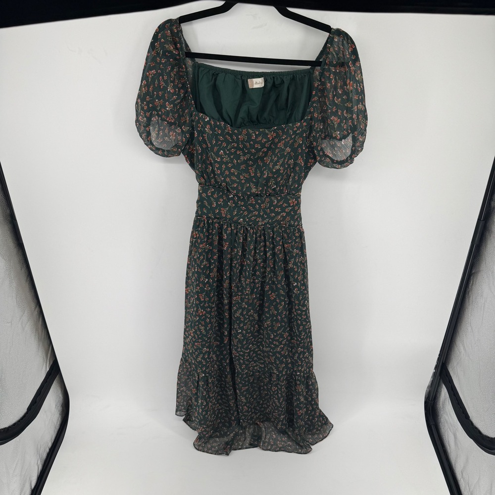 Altar'd‎ State Green Floral Puff Sleeve Open Back Midi Dress BE54681 Large